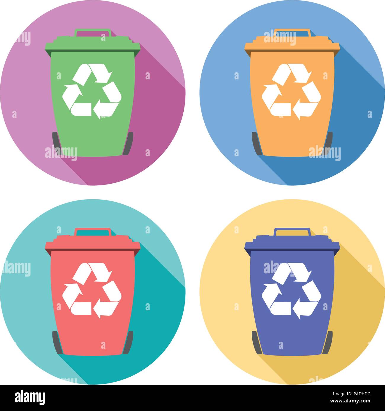 Vektor einrichten von bunten Flach recycling Mülltonne Symbole mit ...