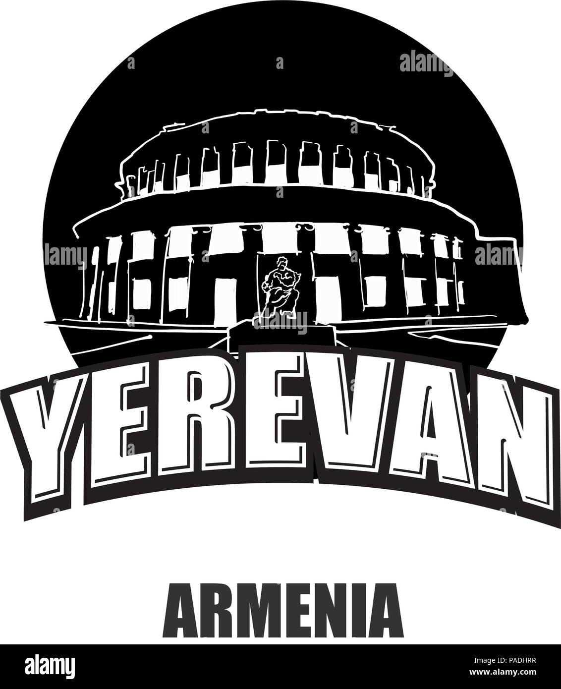 Eriwan, Armenien, schwarz-weiss Logo für hochwertige Ausdrucke. Hand gezeichnet Vektor Skizze. Stock Vektor