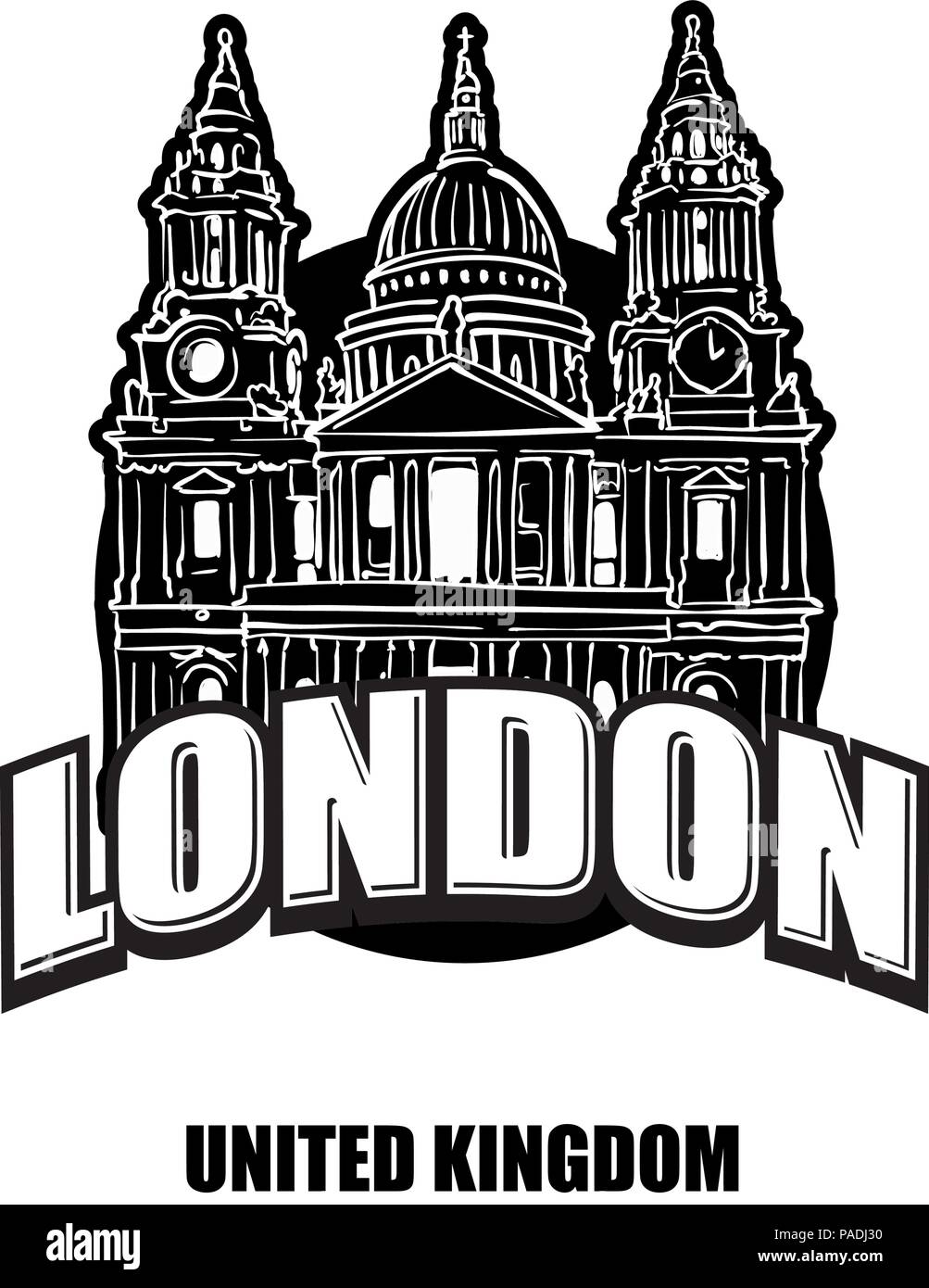London St Pauls Kathedrale schwarz-weiss Logo für hochwertige Ausdrucke. Hand gezeichnet Vektor Skizze. Stock Vektor