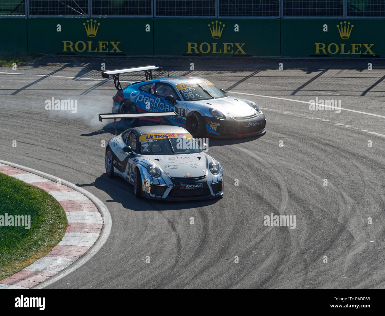 Montreal, Kanada. Porsche GT3 Cup Challenge Rennen beim Grand Prix von Kanada, Circuit Gilles-Villeneuve. Stockfoto