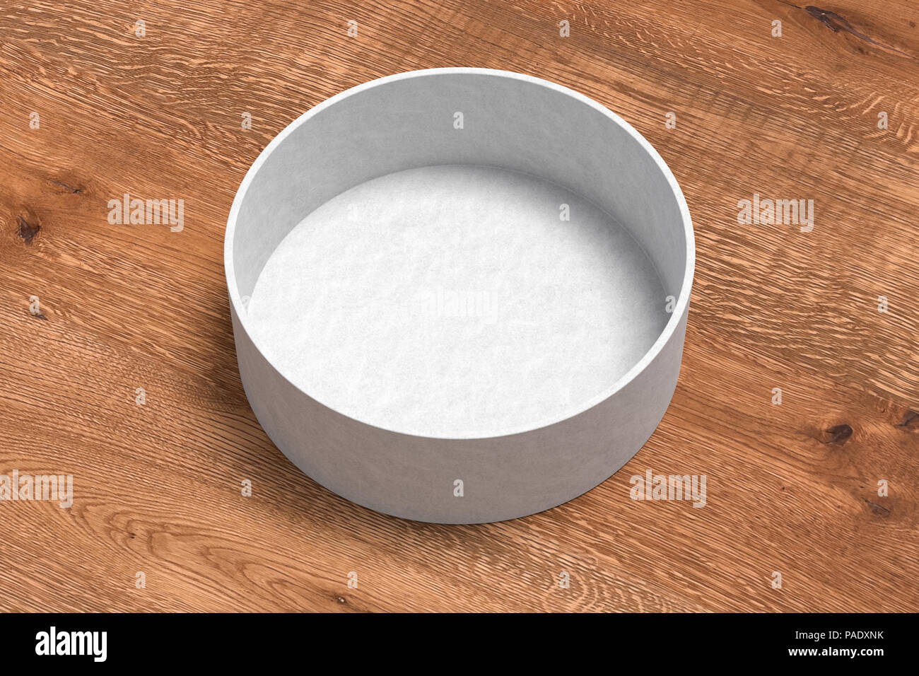 Weiße, runde eröffnet, auf Holz Hintergrund. 3d-Illustrtion Stockfoto