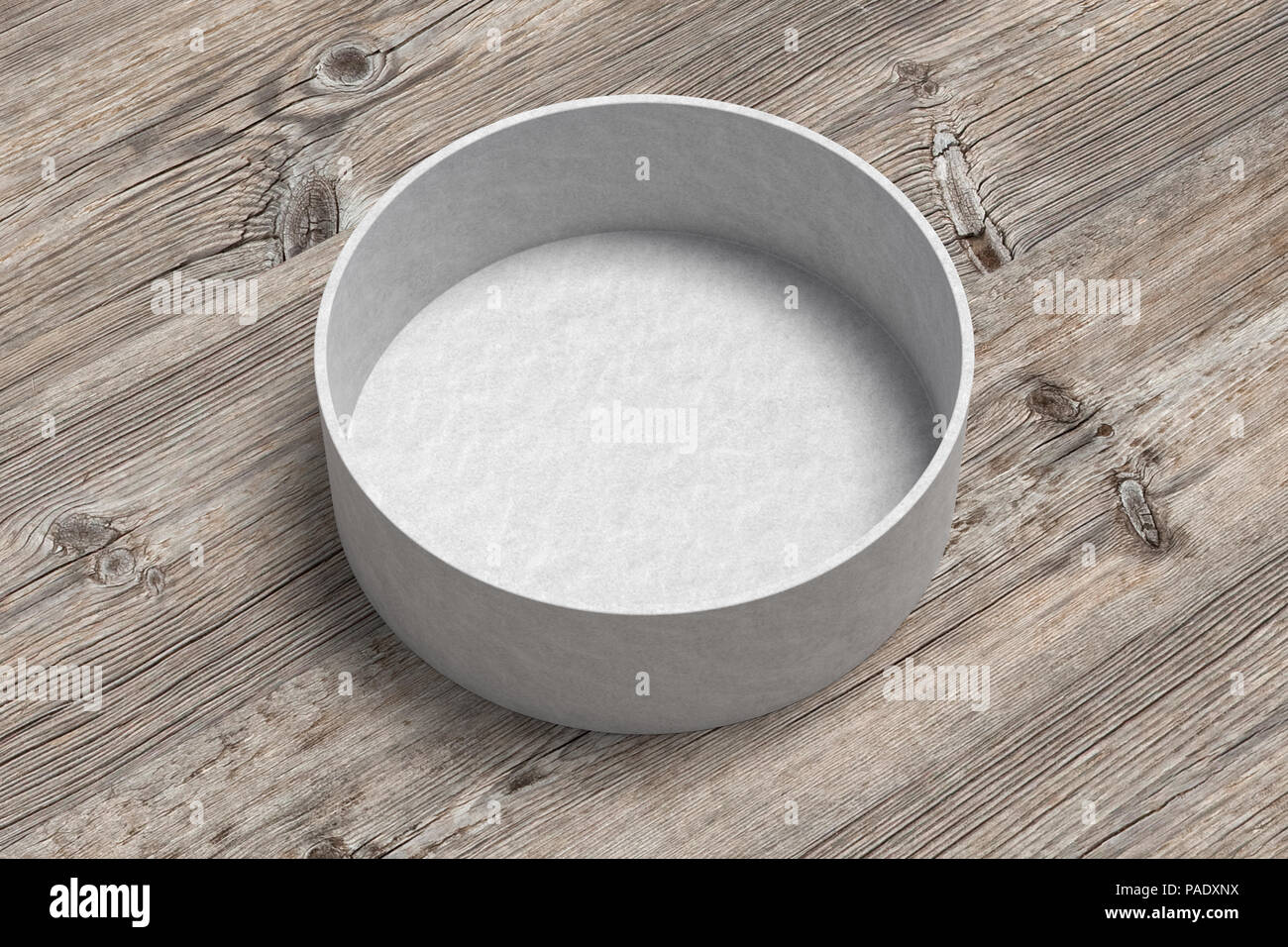 Weiße, runde eröffnet, auf Holz Hintergrund. 3d-Illustrtion Stockfoto