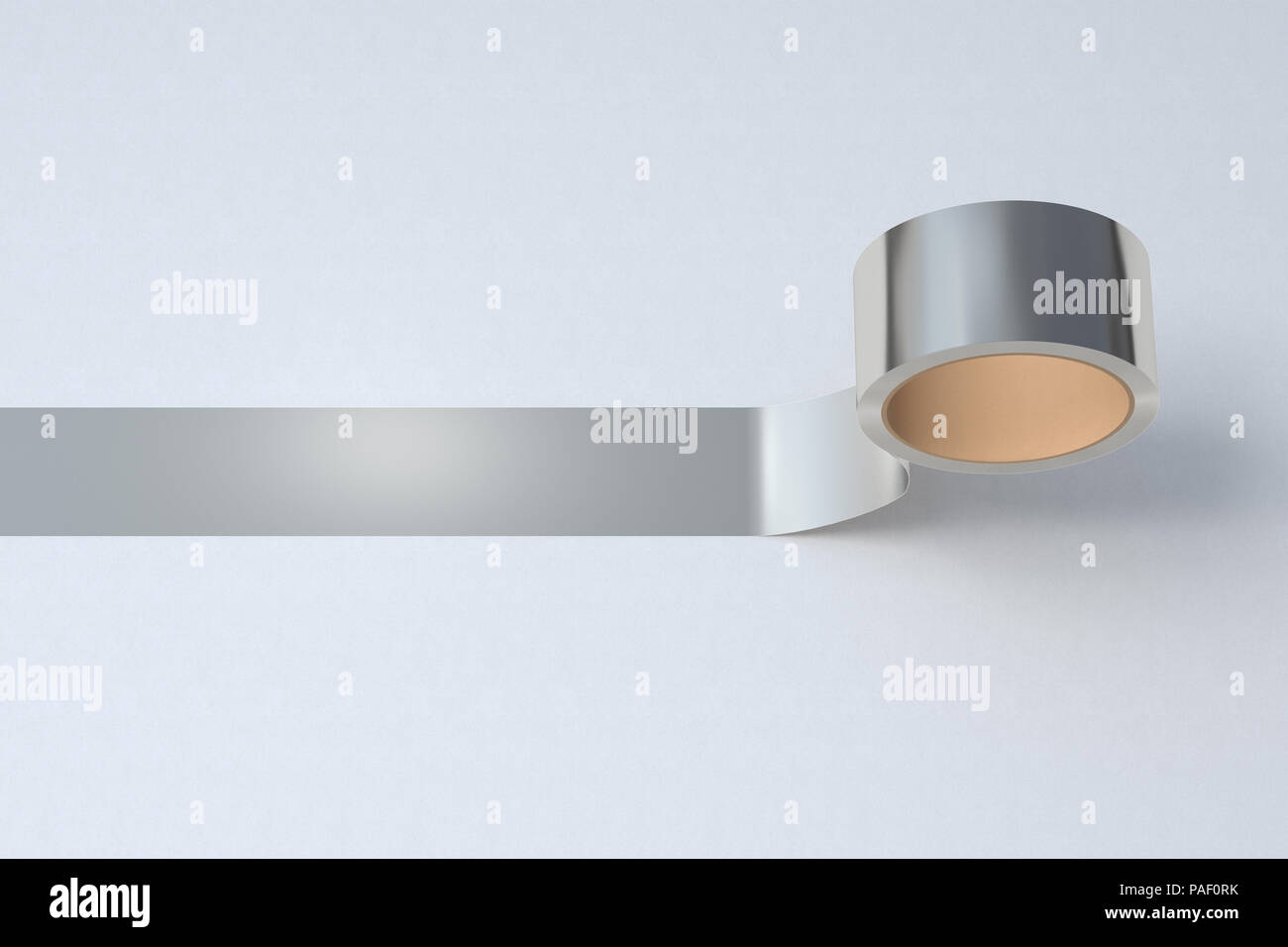 Silber Klebeband Rolle auf weißem Hintergrund. 3D-Darstellung. Stockfoto