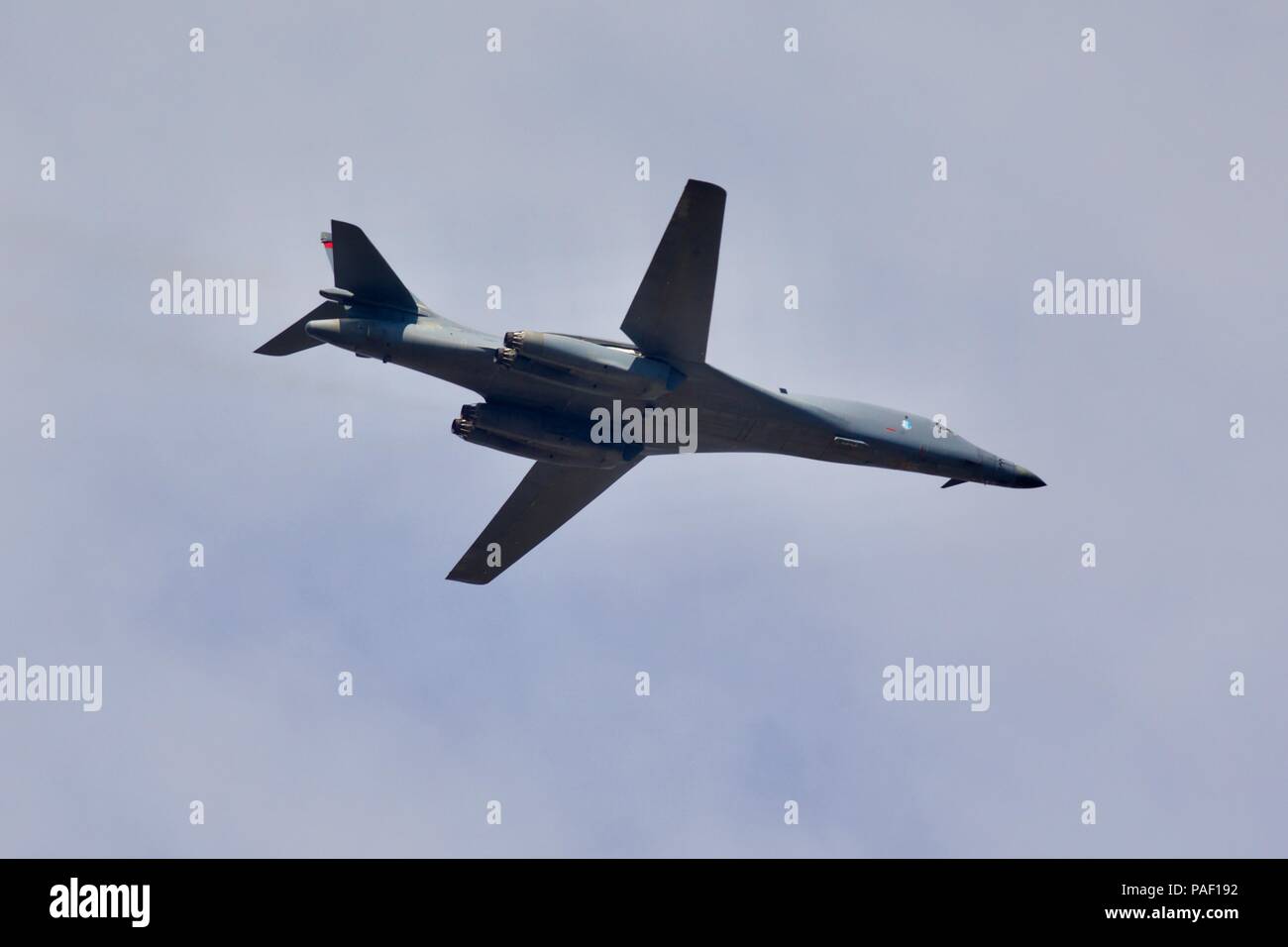 Rockwell B-1 Lancer Vorbereitung an RAF Fairford für die 2018 Royal International Air Tattoo zu landen Stockfoto