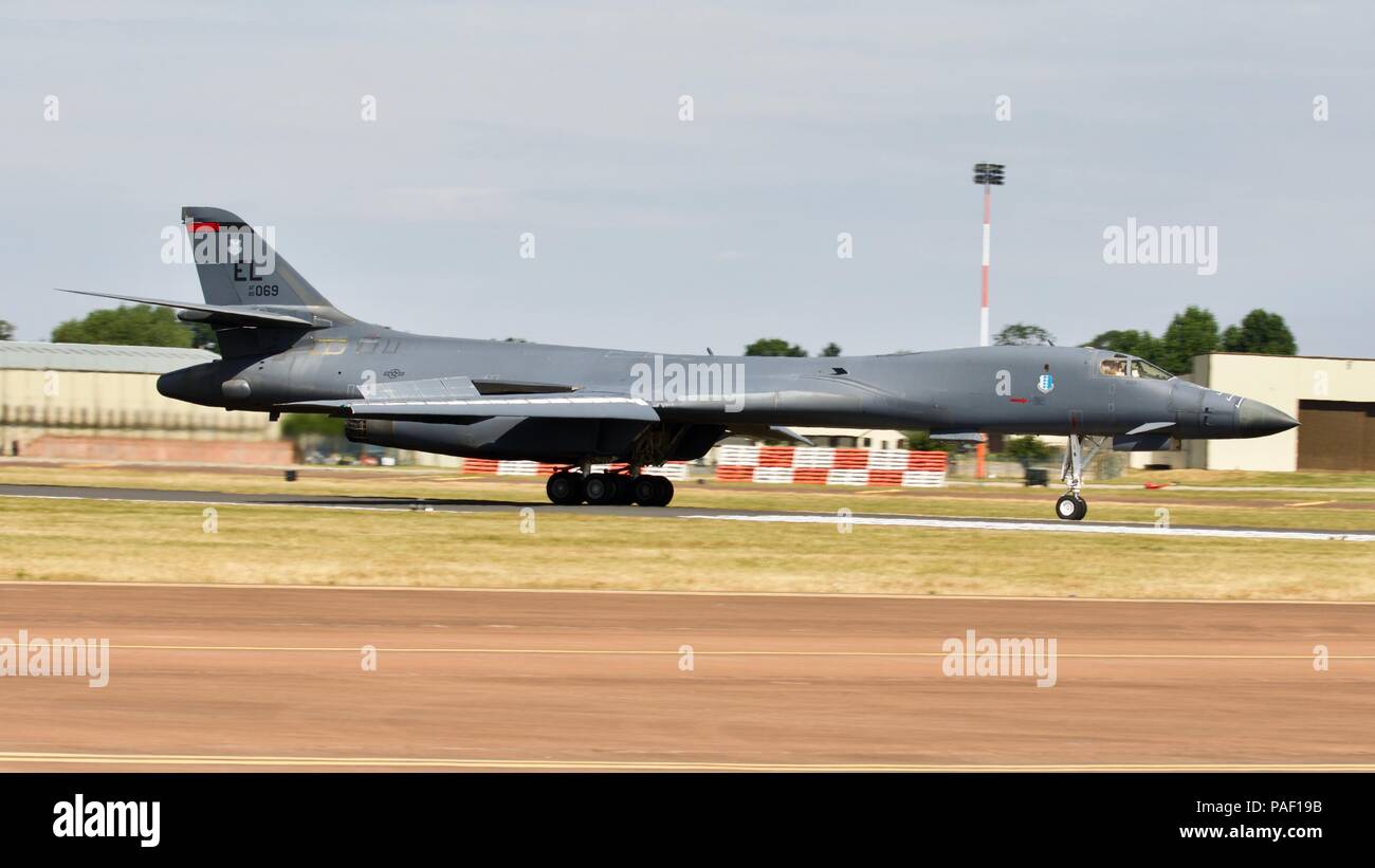 Rockwell B-1 Lance Ankunft in RAF Fairford für die 2018 Royal International Air Tattoo Stockfoto