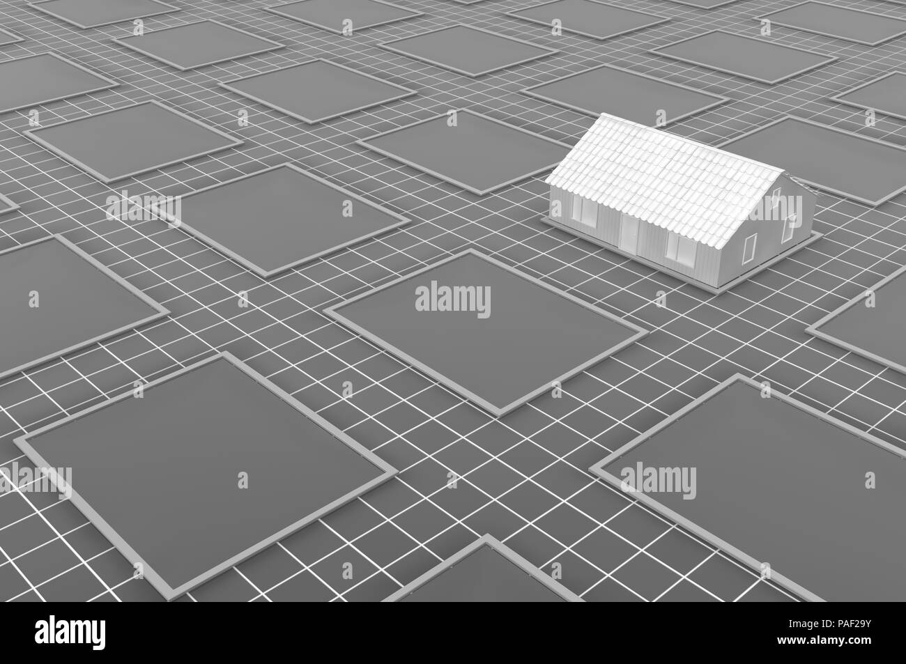 Lagerhaus bau Lage Planung Design blueprint Oberfläche grau, 3D-Darstellung, horizontal Stockfoto