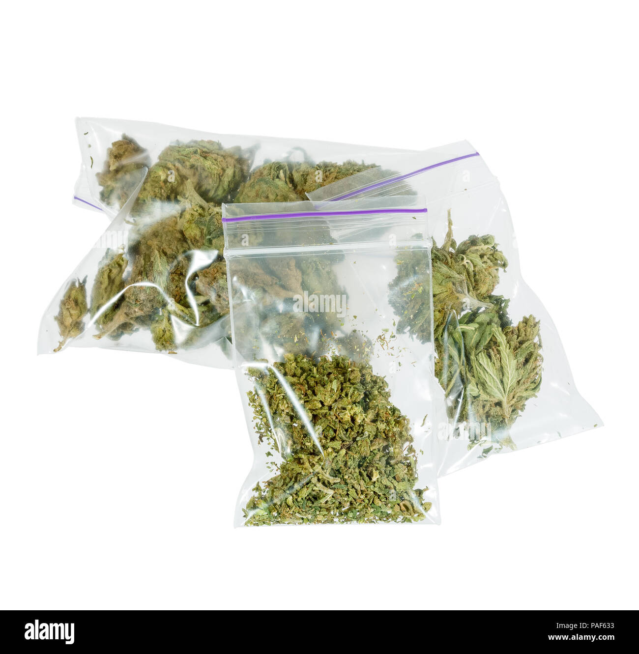 Therapeutischen und medizinischen Cannabis Plastiktüten Stockfoto