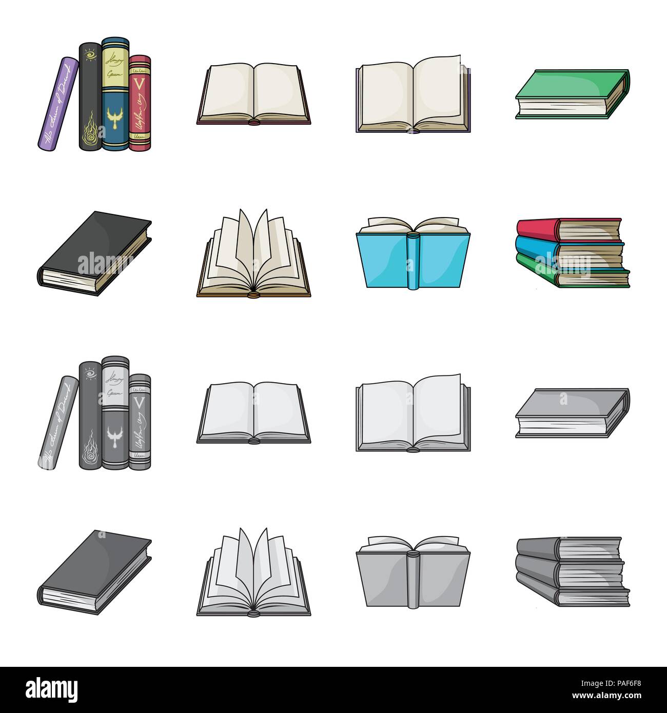 Verschiedene Arten von Büchern. Bücher set Sammlung Icons im Cartoon, Schwarzweiß-Stil vektor Symbol lieferbar Abbildung. Stock Vektor