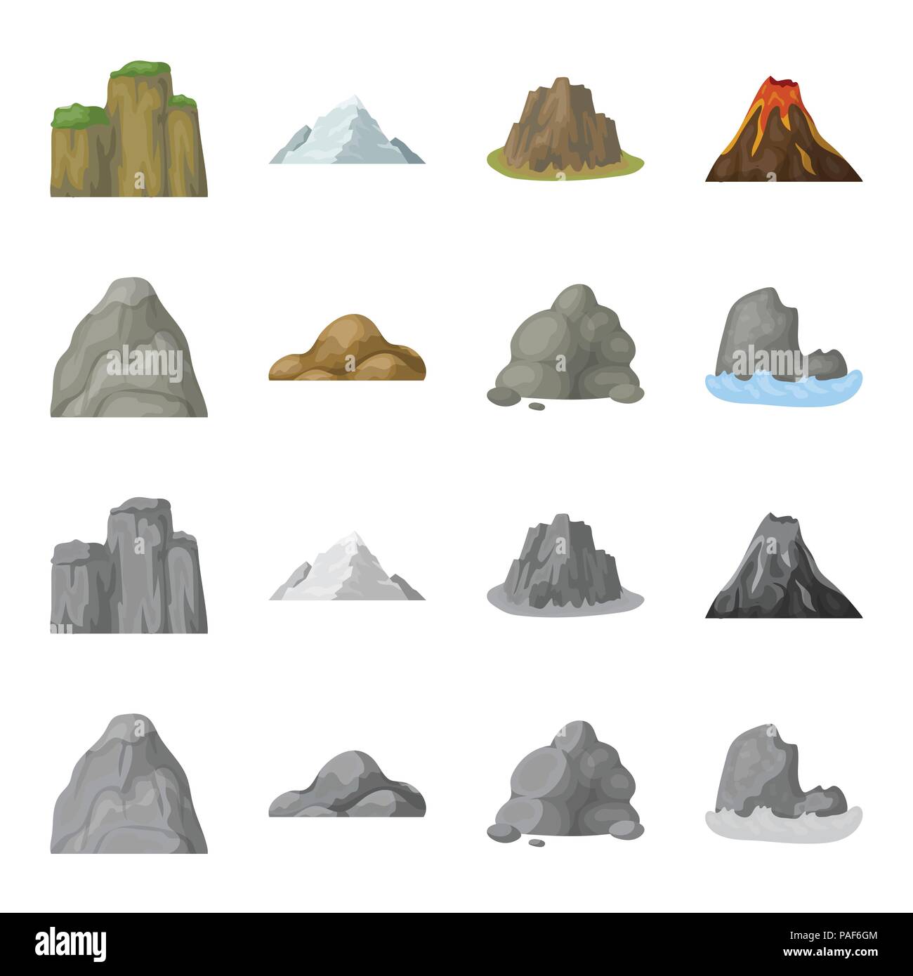 Geröll, eine abgerundete Berge, Felsen im Meer. Verschiedene berge Sammlung Icons im Cartoon, Schwarzweiß-Stil vektor Symbol lieferbar Abbildung: Stock Vektor