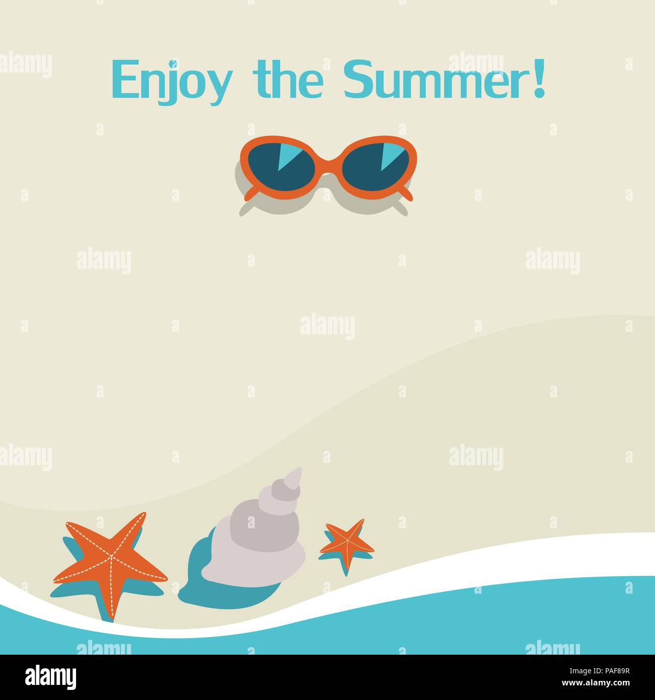 Sommer Hintergrund mit Meer, Sonnenbrille, Seesterne und Fische. Vector Illustration Stock Vektor