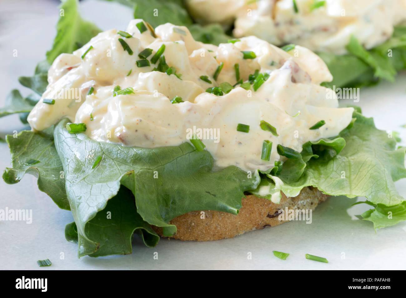 Eiersalat hautnah. Stockfoto