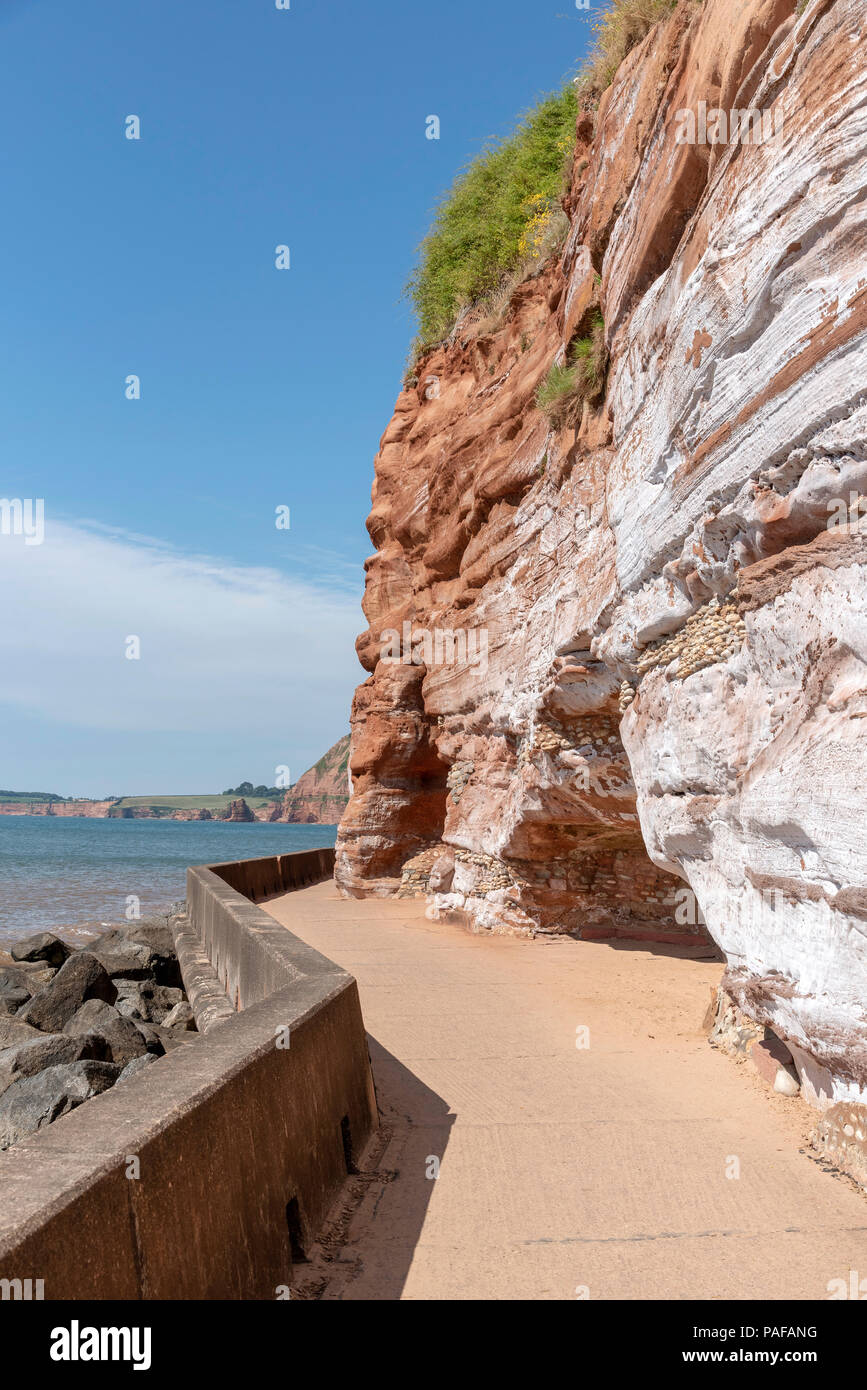 Honiton, Devon, England, UK. Die Trias roten Klippen an der Küste von Wessex Stockfoto