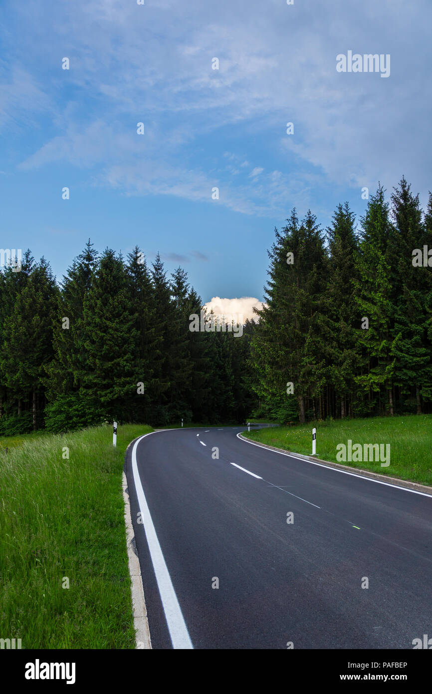 Deutschland, geschwungene Straße durch Schwarzwald Stockfoto