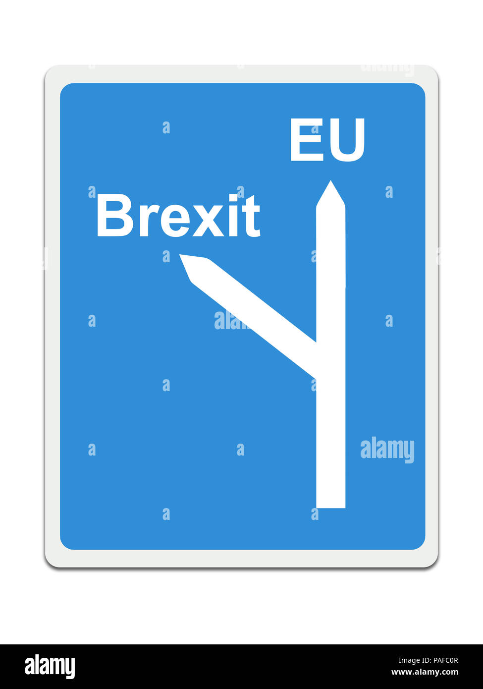 Brexit, EU-Schild auf weißem Hintergrund. Konzept, Politik in Großbritannien. Stockfoto