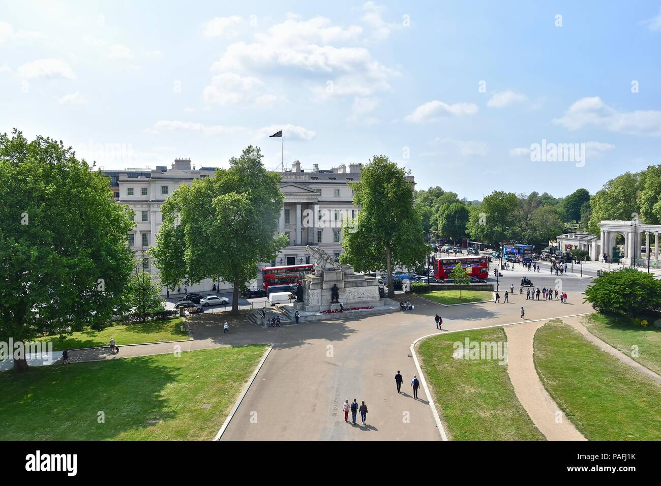 Die Ansicht um Wellington Arch, Hyde Park Corner und Apsley House, Westminster, London, Vereinigtes Königreich Stockfoto