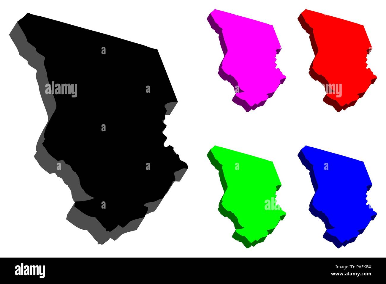 3D-Karte von Tschad (Republik Tschad) - Schwarz, Rot, Lila, Blau und Grün-Vector Illustration Stock Vektor