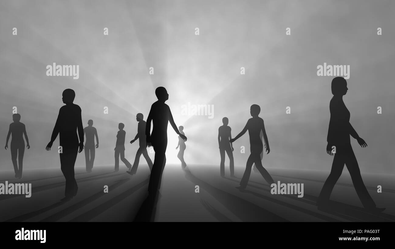 Verschwommene Menschen, Geister wandern in spektrale Nebel, nach dem Leben. 3D-Rendering Stockfoto