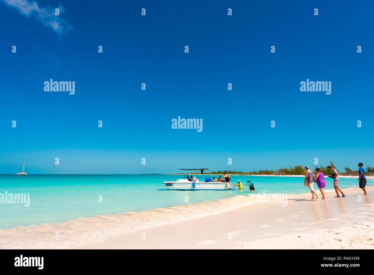 Sandstrand Playa Paradies auf der Insel Cayo Largo, Kuba. Kopieren Sie Platz für Text Stockfoto