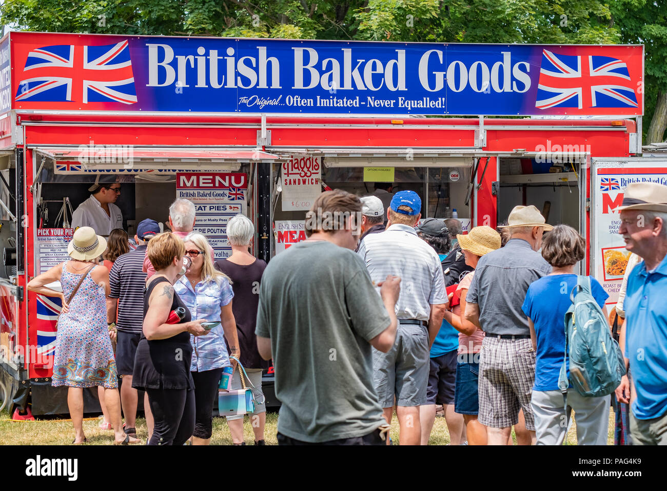 Essen Lkw mit britischen Stil essen, einschließlich Fleischpasteten und Haggis bei der 41st jährlichen Schottisches Festival in Orillia Ontario. Stockfoto