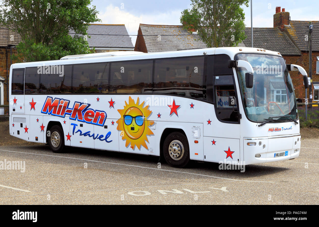 Mil-Ken, Reisebus, Tagesausflüge, Littleport, Cambridgeshire, UK, Urlaub, Trainer, Reisen Stockfoto