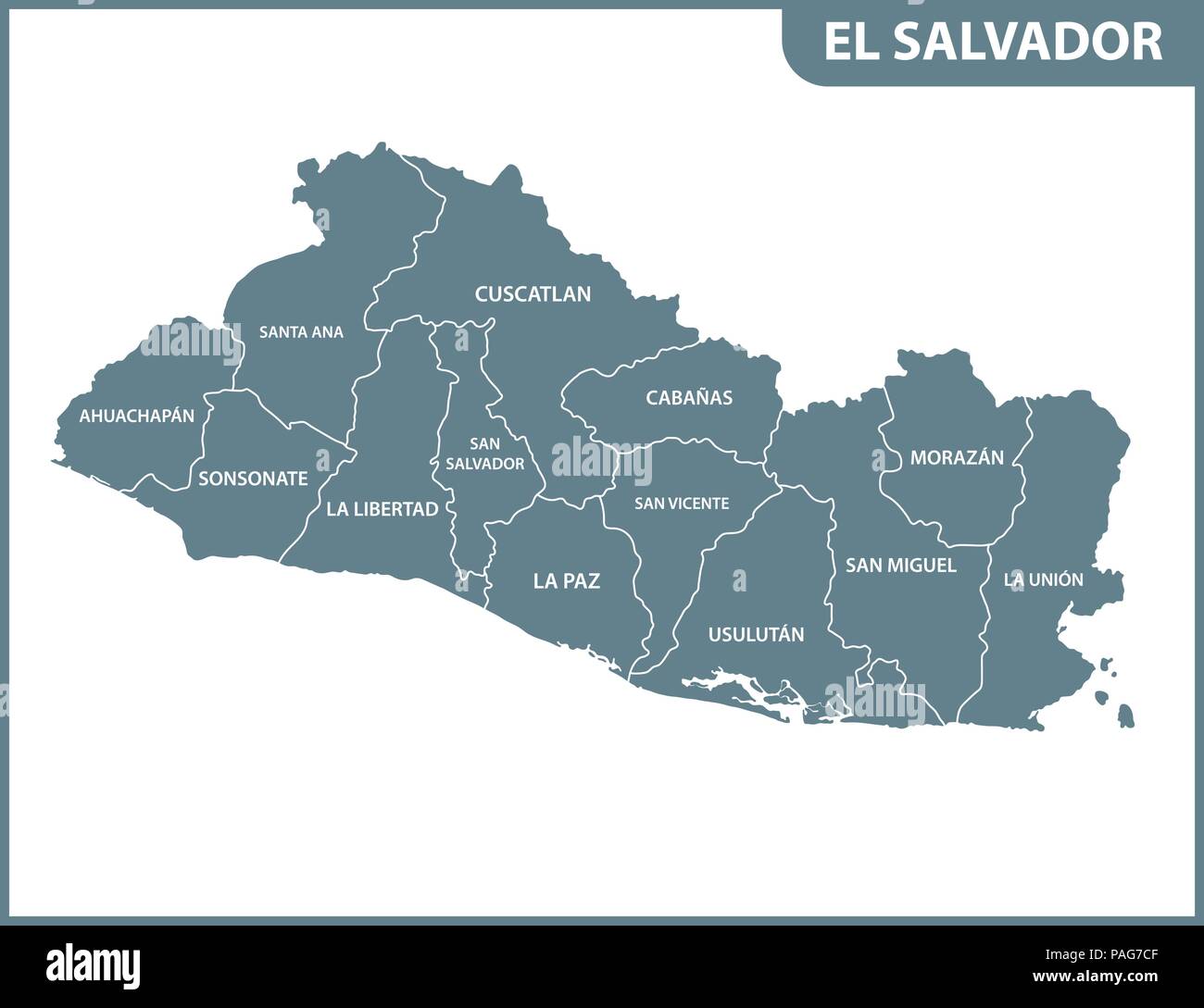 Die detaillierte Karte von El Salvador mit Regionen oder Staaten