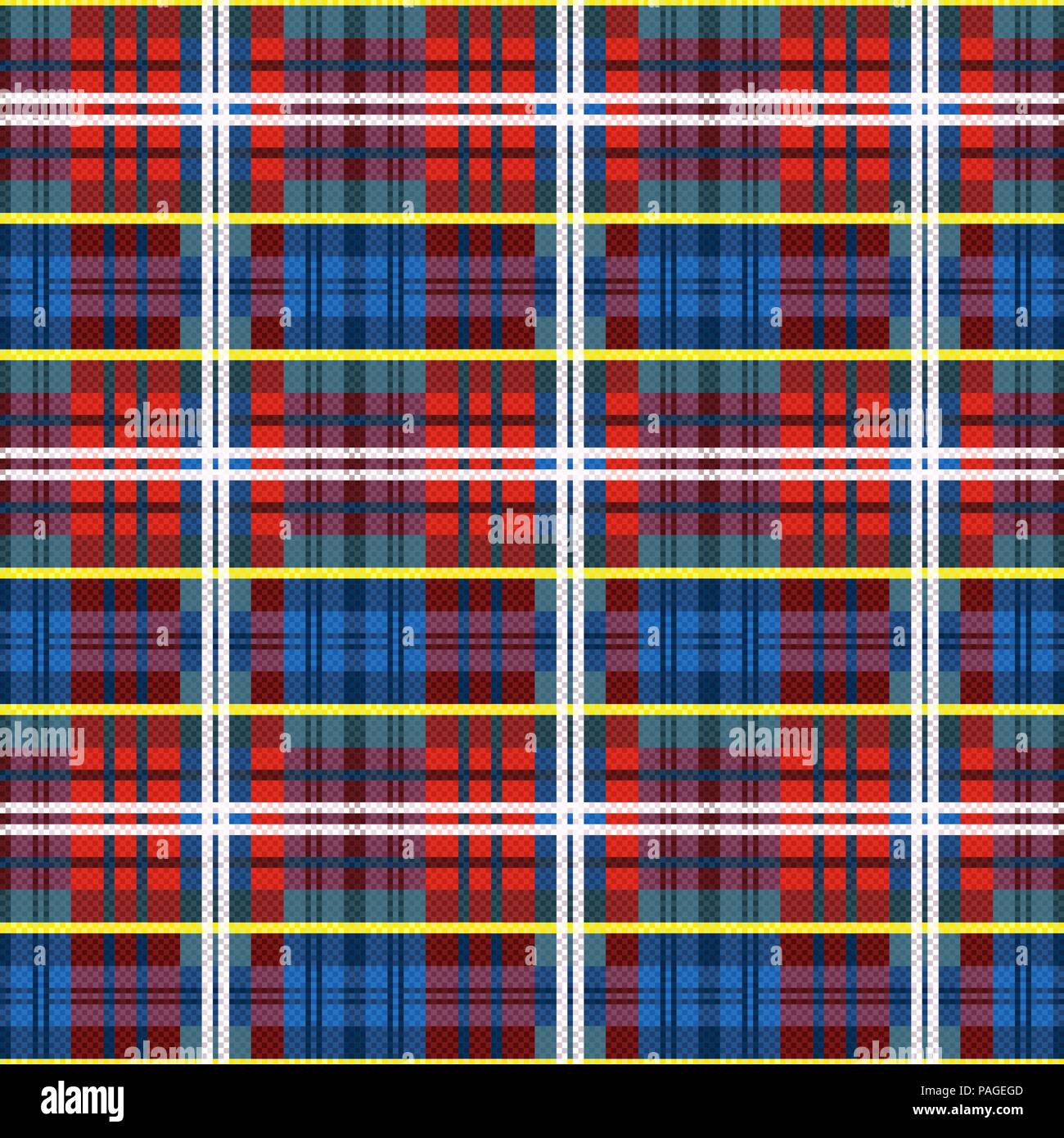 Nahtlose Schachbrettmuster mit bunten Linien vor allem in roten und blauen Farben, Vektor als Stoff Textur Stock Vektor