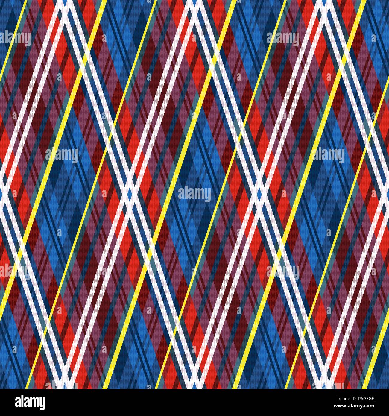 Nahtlose mit Rhombische Muster in Grün vor allem in roten und blauen Farben, Vektor als Stoff Textur Stock Vektor