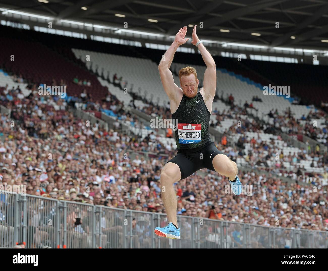 London, Großbritannien. 22. Juli, 2018. Greg Rutherford (GBR) in der mens Weitsprung. Muller Geburtstag Spiele. IAAF Diamond League. Olympiastadion. Queen Elizabeth Olympic Park. Stratford. London. UK. 22.07.2018. Credit: Sport in Bildern/Alamy leben Nachrichten Stockfoto