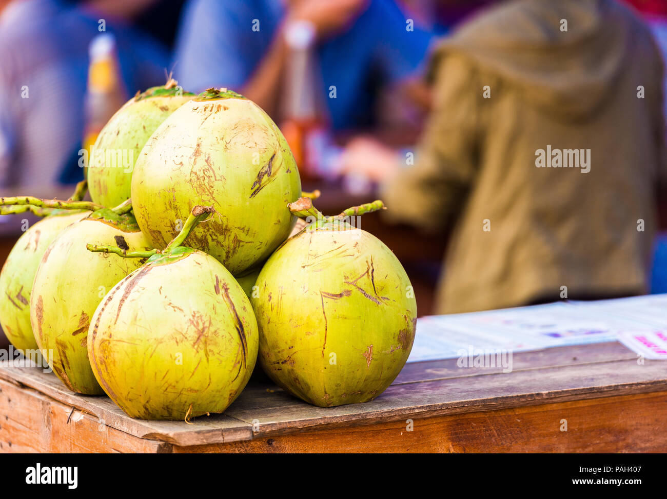 Kokosnüsse in der Stadt Markt in Louangphabang, Laos. Close-up Stockfoto