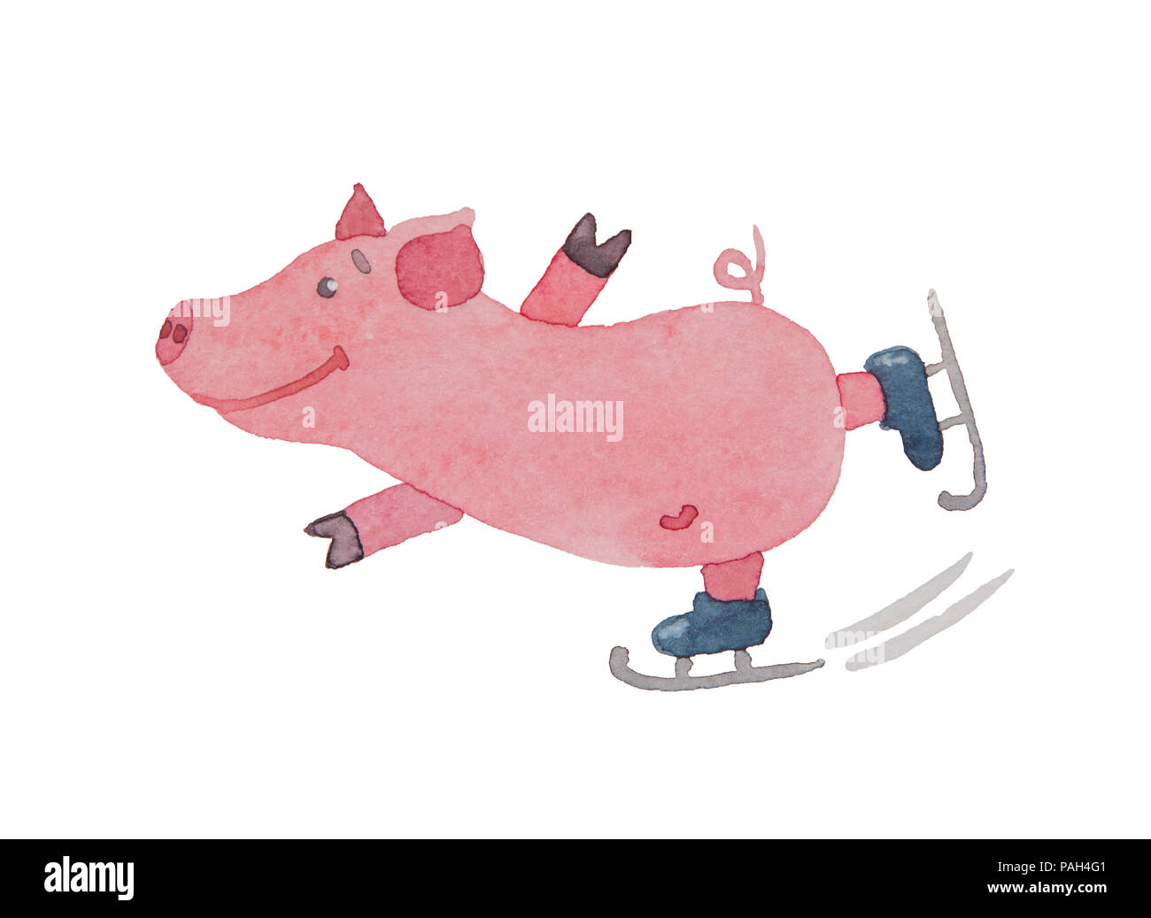 Glucklich Und Freundlich Rosa Schweinchen Rollen Auf Schlittschuhen Mit Aquarell Auf Weissem Hintergrund Gemalt Stockfotografie Alamy