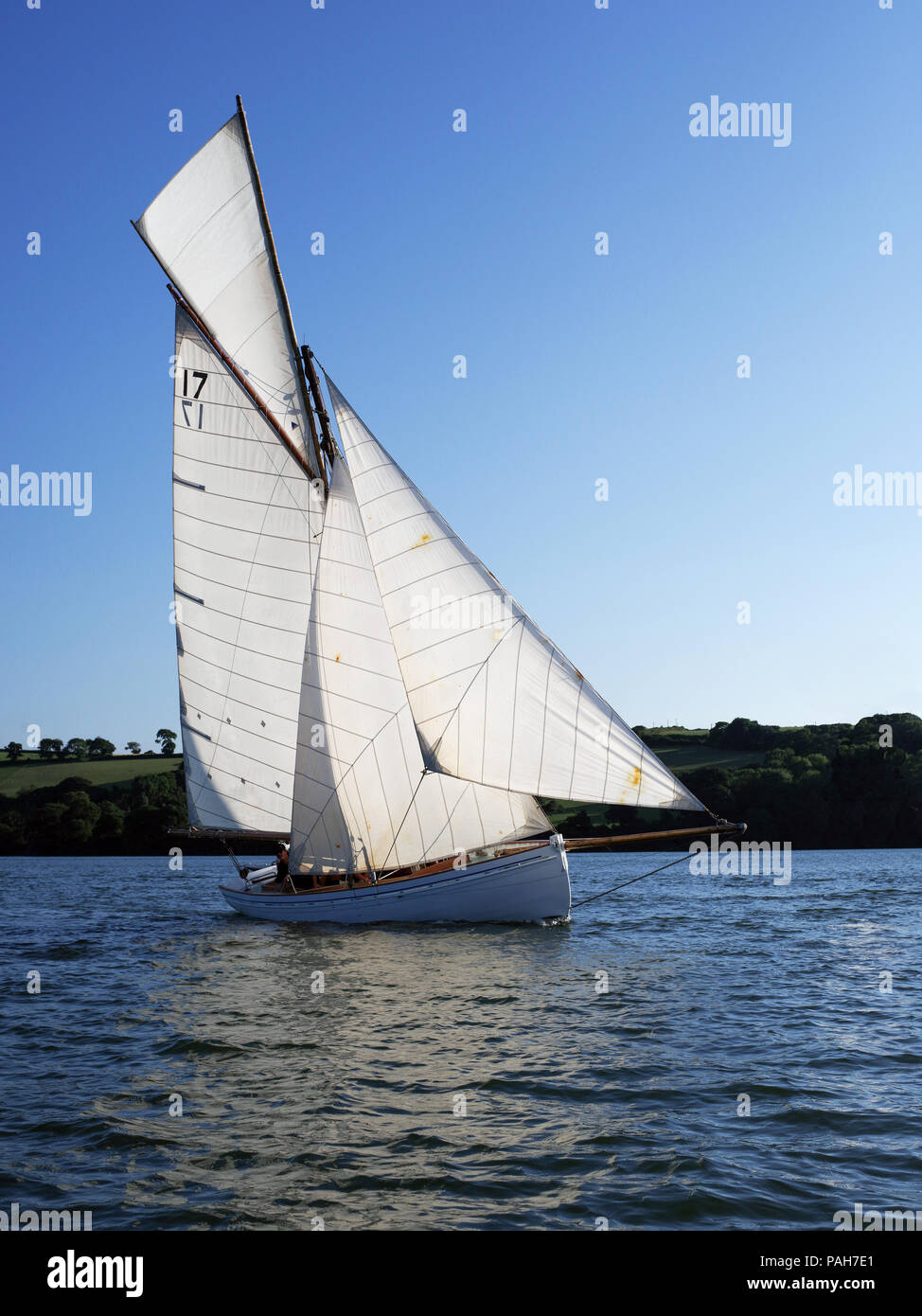 Kleine Cornish Dorf regatta ist Gastgeber des jährlichen Rennen wo Falmouth Arbeiten Boote sind eine große Attraktion für die Menschen auf den Punkt, Kai, Devoran zu beobachten Stockfoto