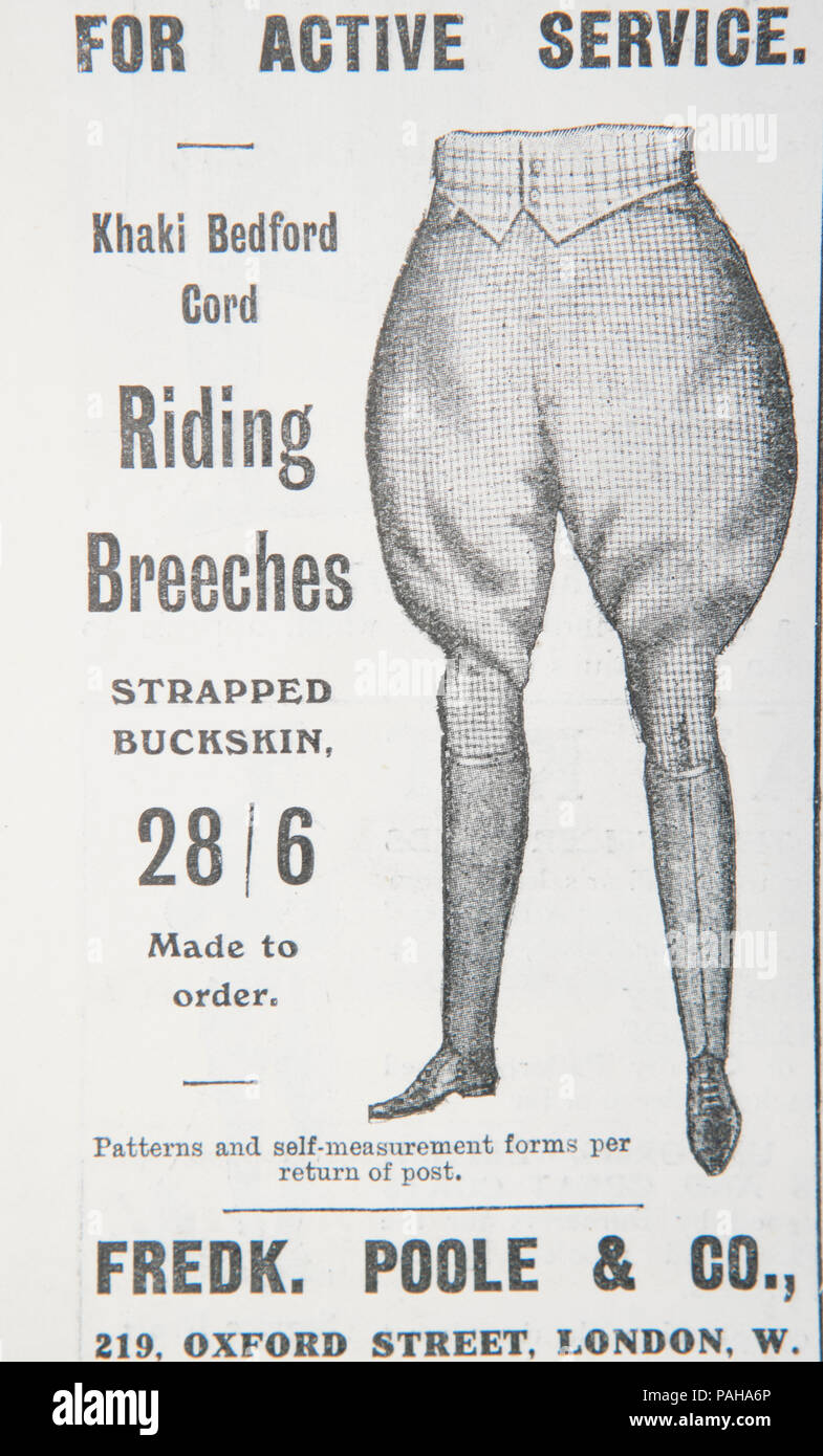 Anzeige für reithosen. Aus einer alten Zeitschrift während des Zeitraums 1914-1918. UK GB Stockfoto