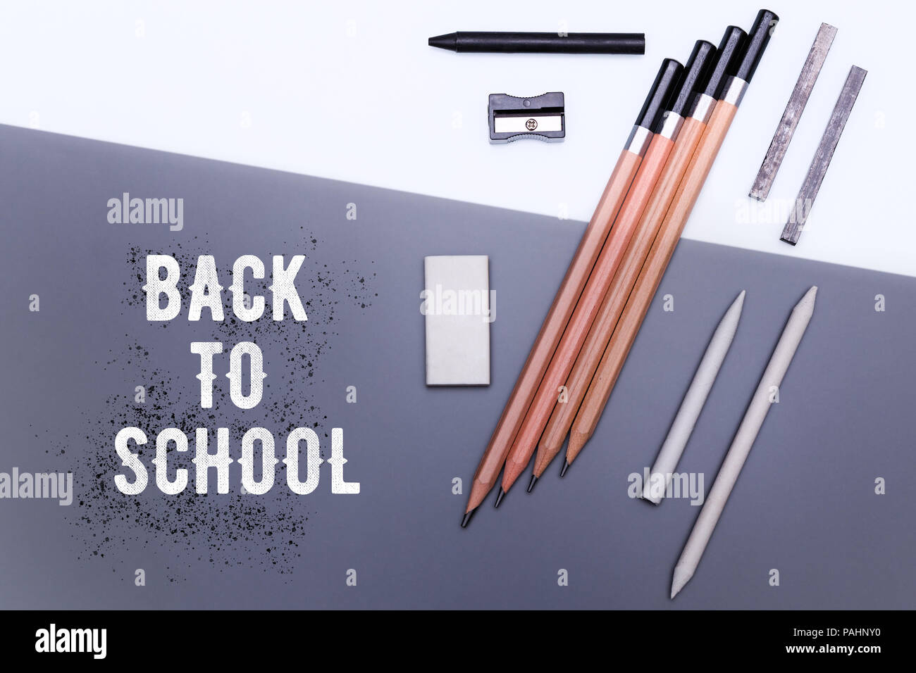 Zurück zu Schule Konzept Hintergrund in Schwarz und Weiß gehalten. Stockfoto