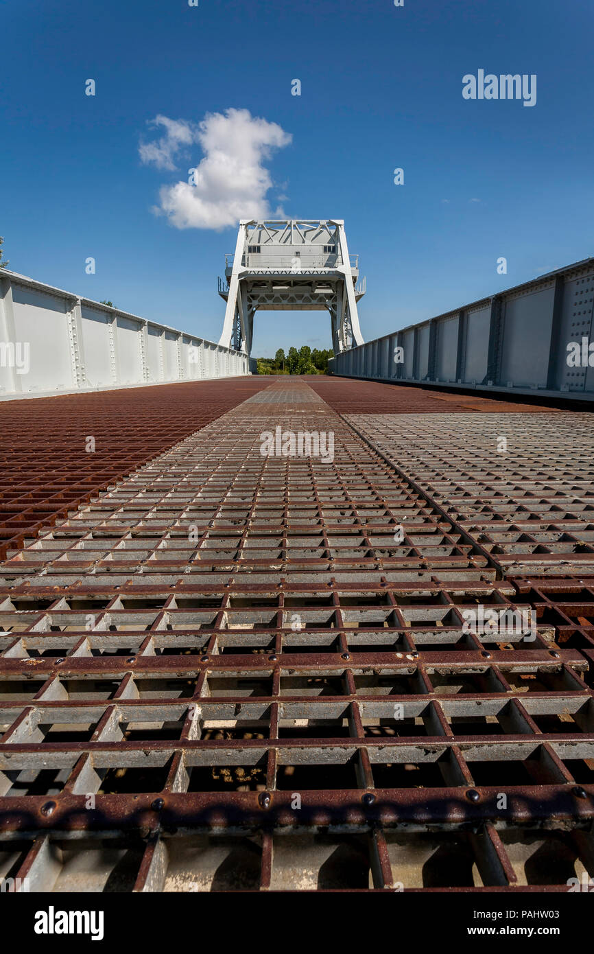 Stahl Plattform der Pegasus Bridge Benoville, Normandie Frankreich Stockfoto