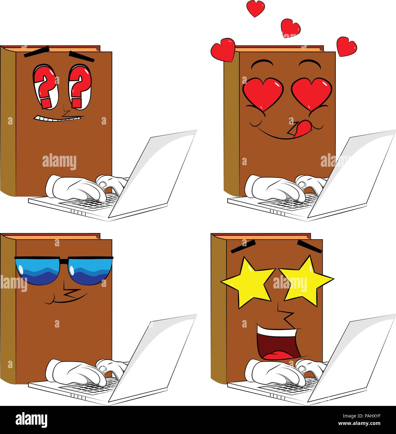 Bucher Arbeiten Mit Laptop Cartoon Sammlung Mit Verschiedenen Gesichtern Ausdrucke Vektor Einrichten Vektor Abbildung Bild 213065315 Alamy