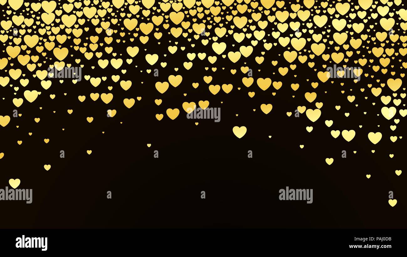 Valentines Tag Hintergrund mit glänzenden goldenen Herzen auf Dunkel. Vector Illustration Stock Vektor