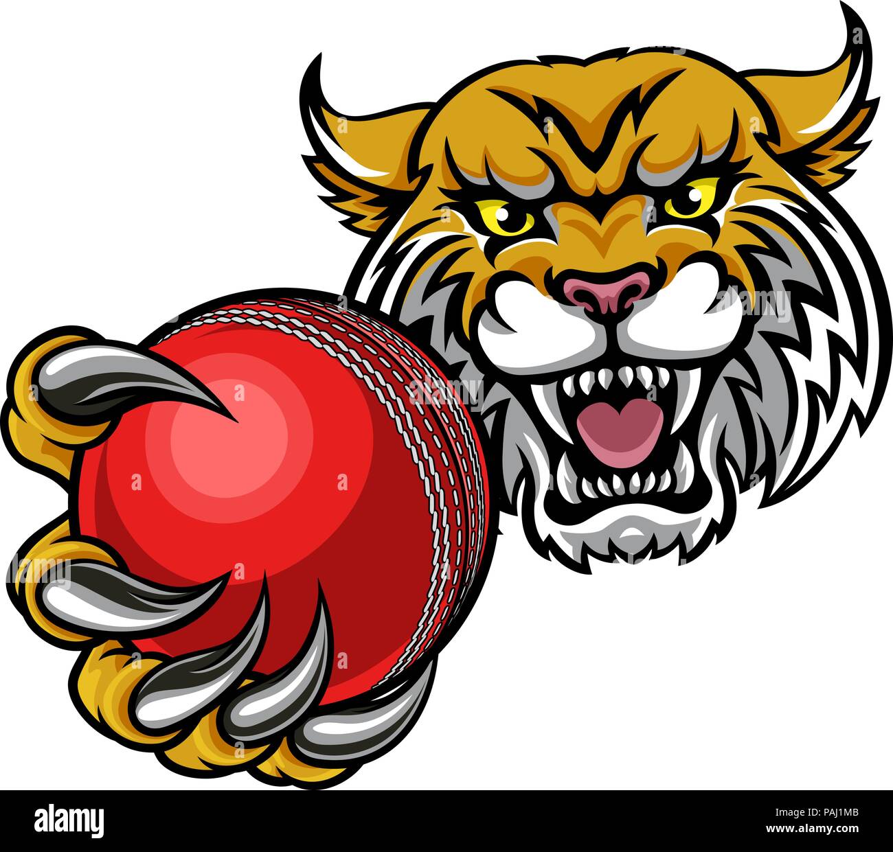 Wildcat Holding Cricket Ball Maskottchen Stock Vektor