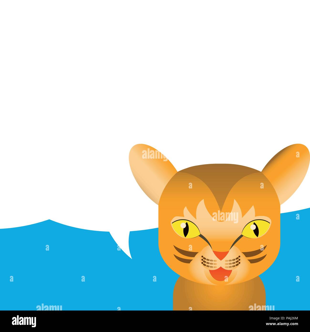 Cartoon von süßen Katze. Kitty mit Sprechblase auf blauem Hintergrund-Vector Illustration. Stock Vektor