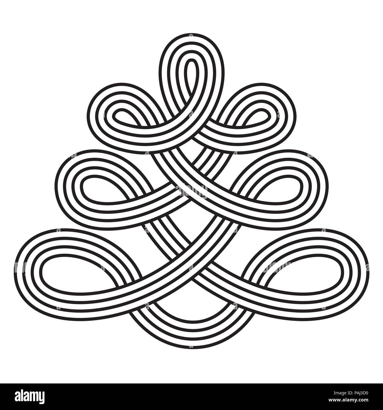 Stilisierte Weihnachtsbaum Illustration, mit kontinuierlicher parallele Linien, orientalischen Stil gezeichnet Stock Vektor