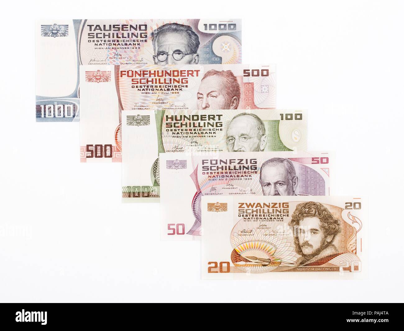 Österreichische Schilling - voller Geld aus Österreich Stockfoto