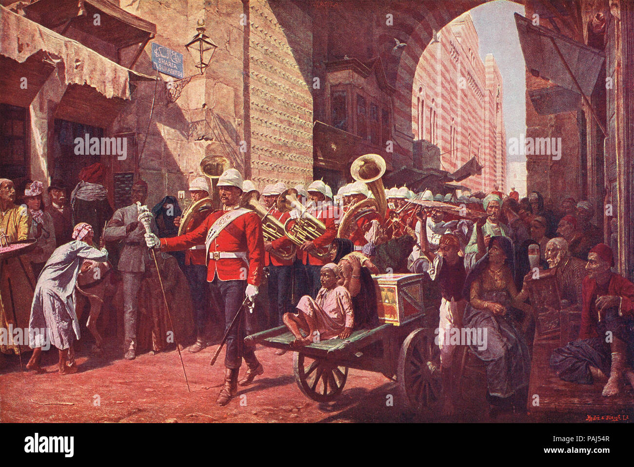 Eine freundliche Energie in Ägypten, der Waliser Regiment, durch die Metwali Tor, Kairo, 1887 marschieren, während die verschleierte Protektorat Stockfoto