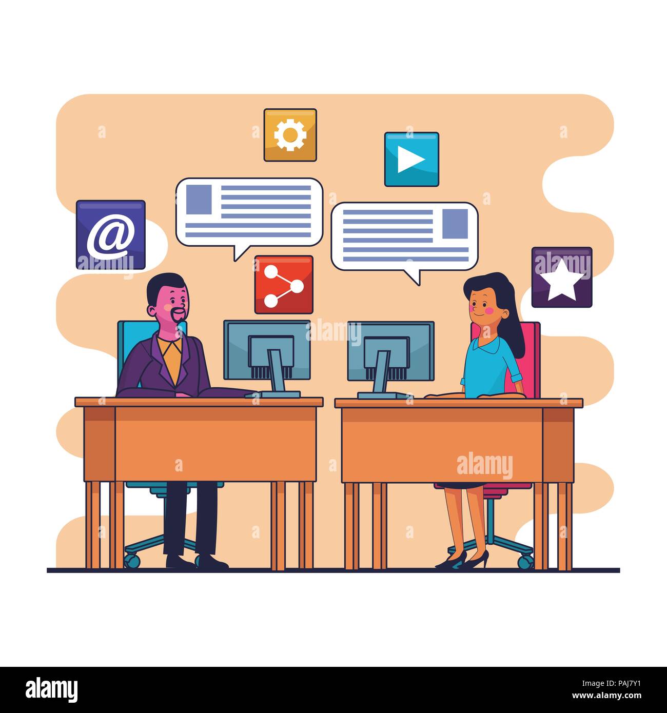 Business Teamarbeit im digitalen Marketing im Büro Vector Illustration grafik design arbeiten Stock Vektor