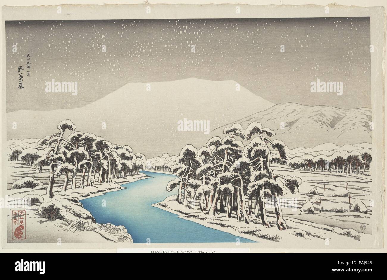 Ibuki Berg im Schnee. Artist: hashiguchi Goyo (Japanisch, 1881-1921). Kultur: Japan. Abmessungen: 9 x 15 cm. (22,9 x 39,4 cm). Datum: 1920. Museum: Metropolitan Museum of Art, New York, USA. Stockfoto