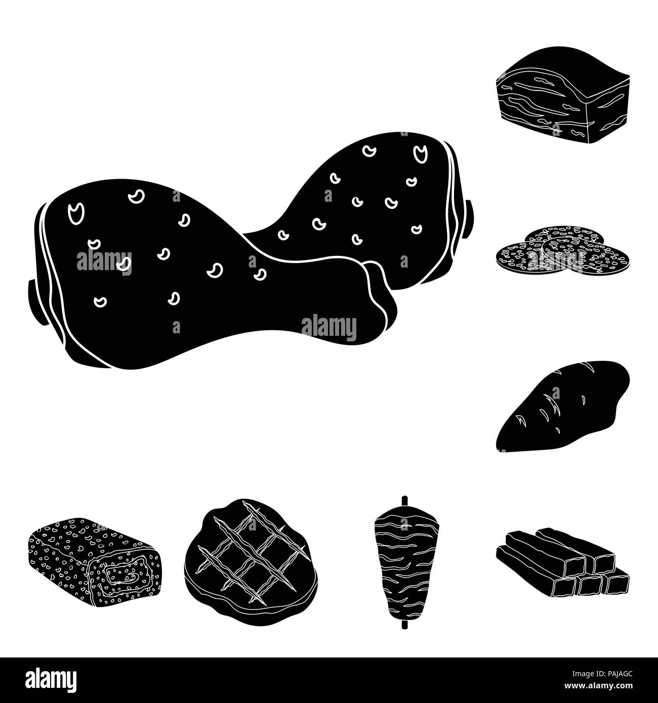 Verschiedene Fleisch schwarze Symbole in der Sammlung für Design. Fleisch Produkt vektor Symbol lieferbar Abbildung. Stock Vektor