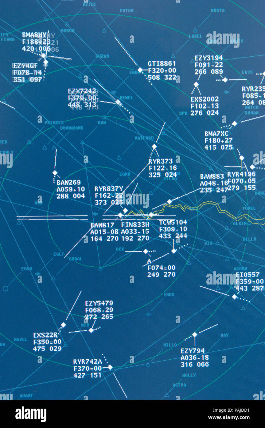 Thales als-680 ADS-B-station EuroCat ATC radar-Bildschirm des London, während der Farnborough International Airshow 2006 Stockfoto