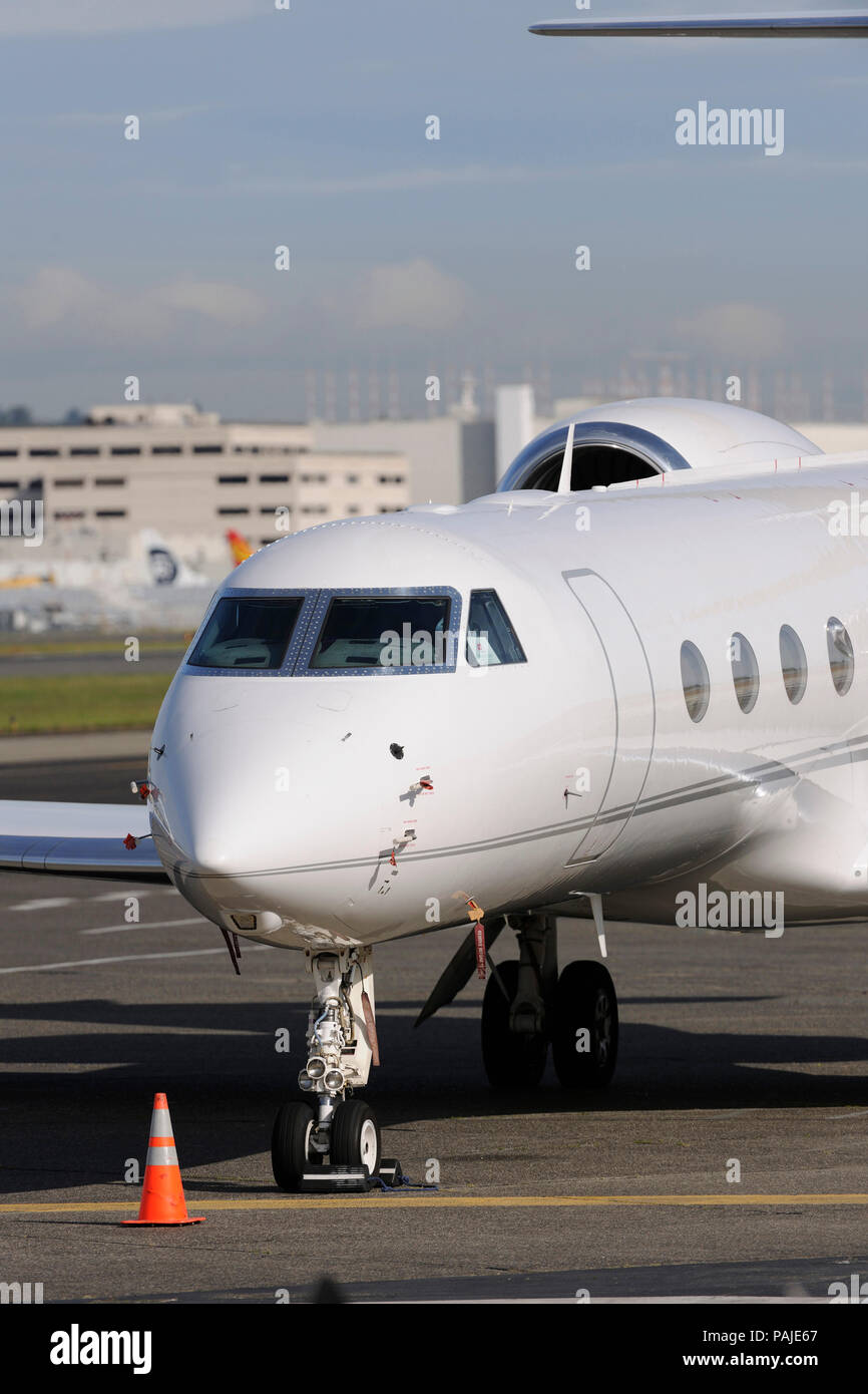 Nase von Gulftsream 550 geparkt Stockfoto