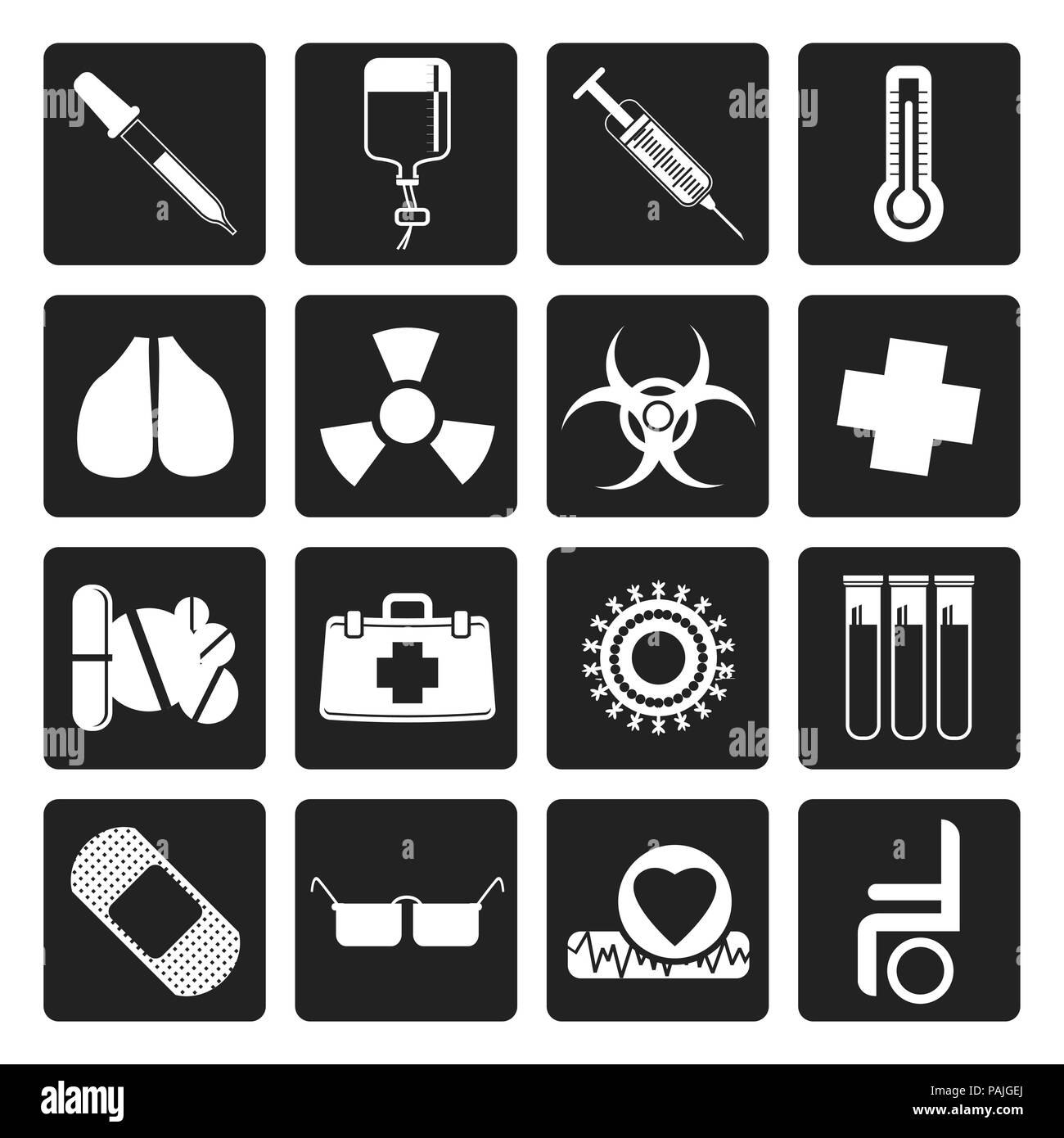 Schwarz Sammlung von medizinischen themed Symbole und Warnung - Zeichen - Vektor Icon Set Stock Vektor