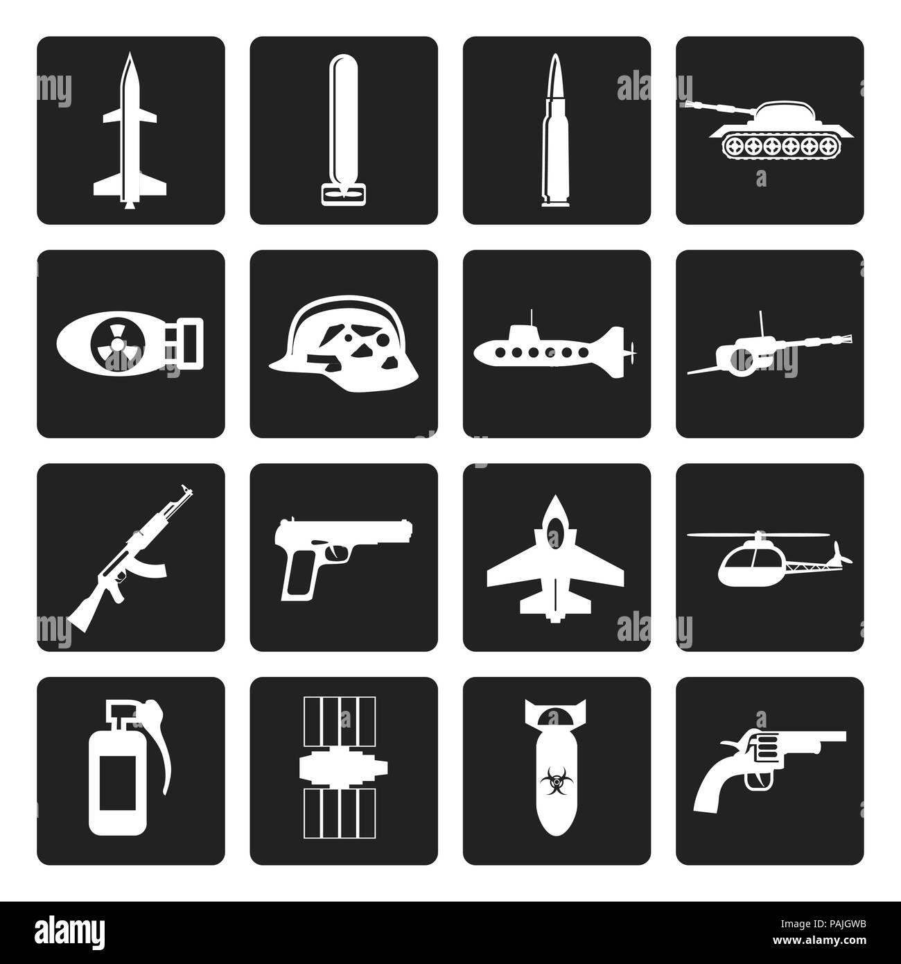 Schwarz Einfache Waffe, Waffen und Krieg Symbole - Vektor Icon Set Stock Vektor