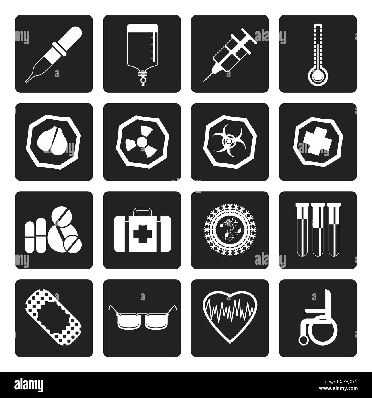 Schwarz Einfache medizinische themed Symbole und Warnung - Zeichen - Vektor Icon Set Stock Vektor