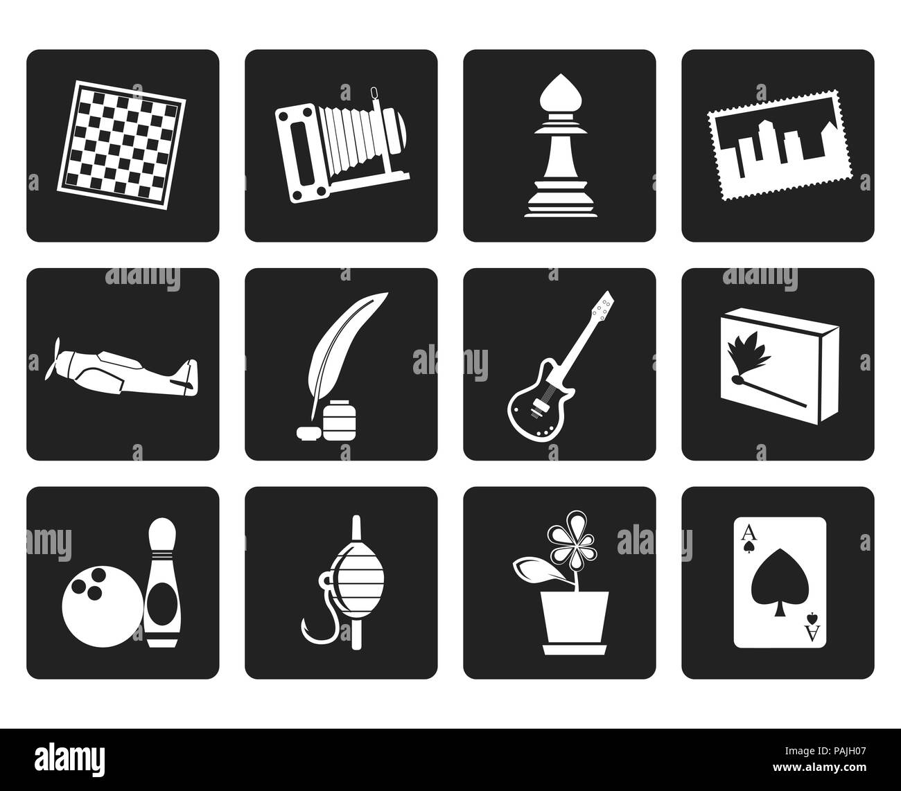 Schwarz Hobby-, Freizeit und Urlaub Symbole - Vektor Icon Set Stock Vektor
